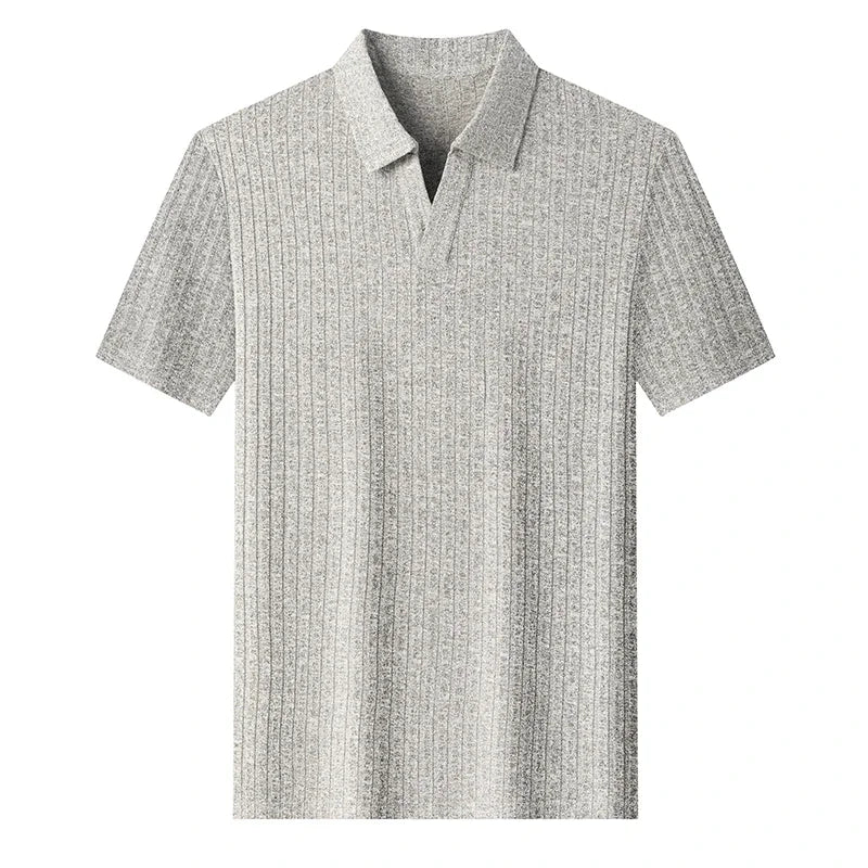 Men's Summer Knit Polo T Shirt Short Sleeve Ribbed Striped Design Soft Fabric Casual Business Comfortable Top