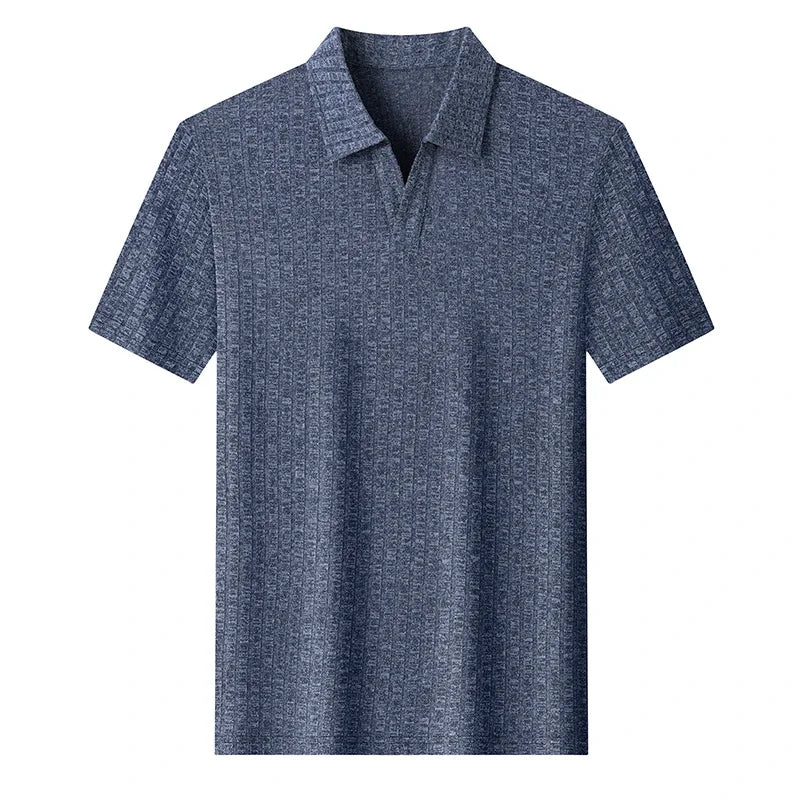 Men's Summer Knit Polo T Shirt Short Sleeve Ribbed Striped Design Soft Fabric Casual Business Comfortable Top