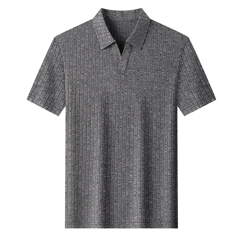 Men's Summer Knit Polo T Shirt Short Sleeve Ribbed Striped Design Soft Fabric Casual Business Comfortable Top