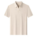 Men's Summer Knit Polo T Shirt Short Sleeve Ribbed Striped Design Soft Fabric Casual Business Comfortable Top