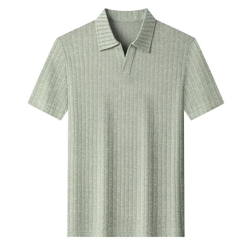 Men's Summer Knit Polo T Shirt Short Sleeve Ribbed Striped Design Soft Fabric Casual Business Comfortable Top